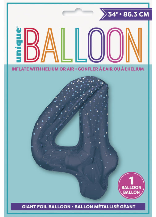 Number 4 Blue Glitz Foil Balloon