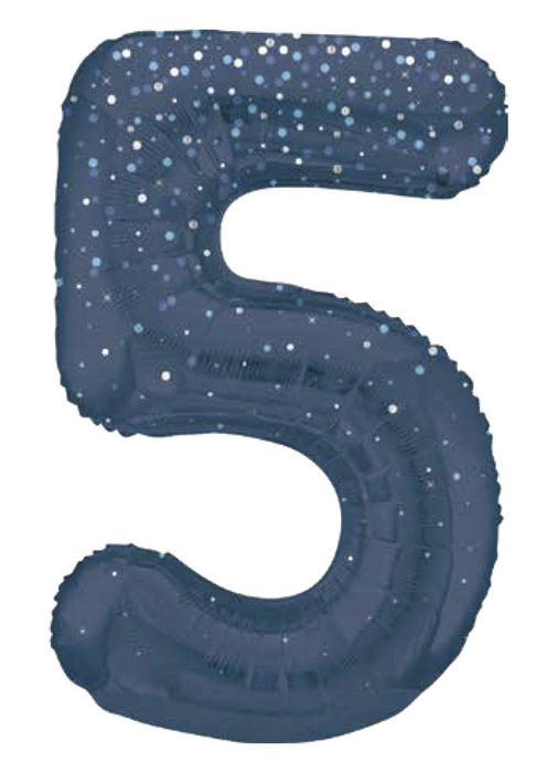 Number 5 Blue Glitz Foil Balloon
