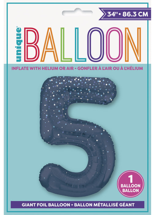 Number 5 Blue Glitz Foil Balloon