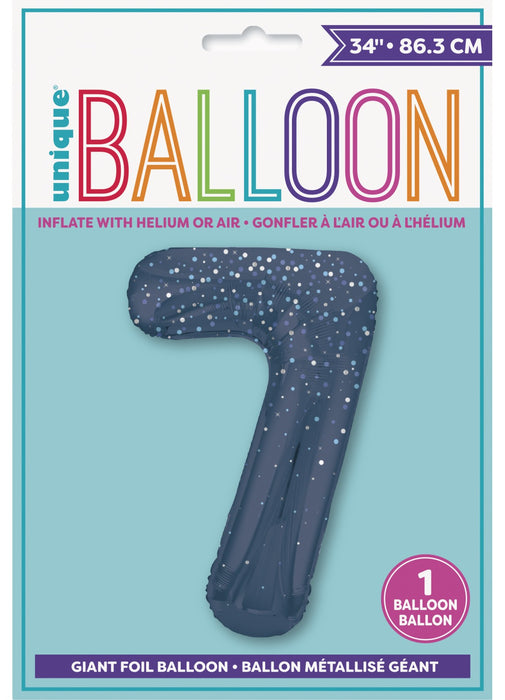 Number 7 Blue Glitz Foil Balloon