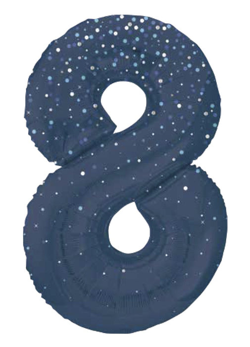 Number 8 Blue Glitz Foil Balloon