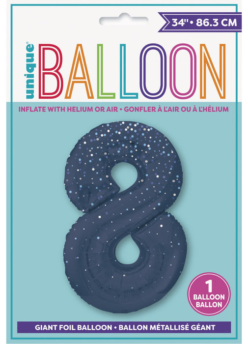 Number 8 Blue Glitz Foil Balloon
