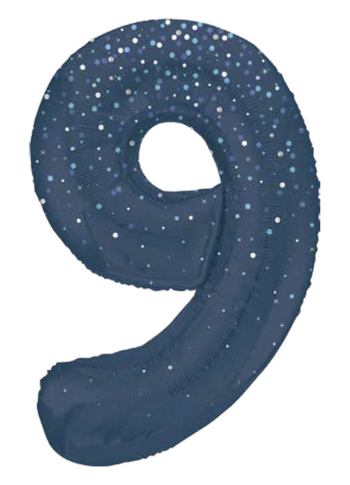 Number 9 Blue Glitz Foil Balloon