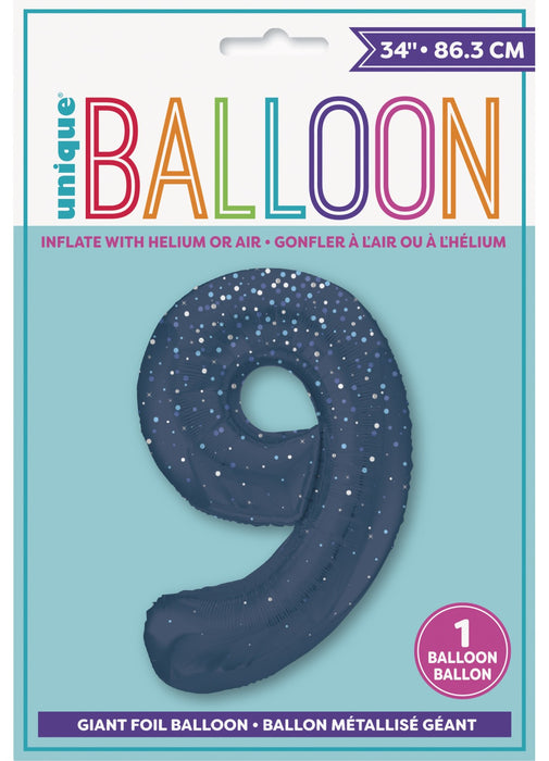 Number 9 Blue Glitz Foil Balloon