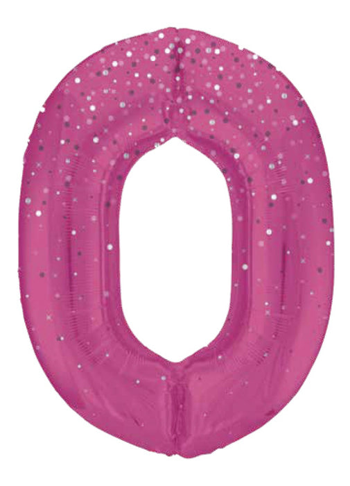 Number 0 Pink Glitz Foil Balloon