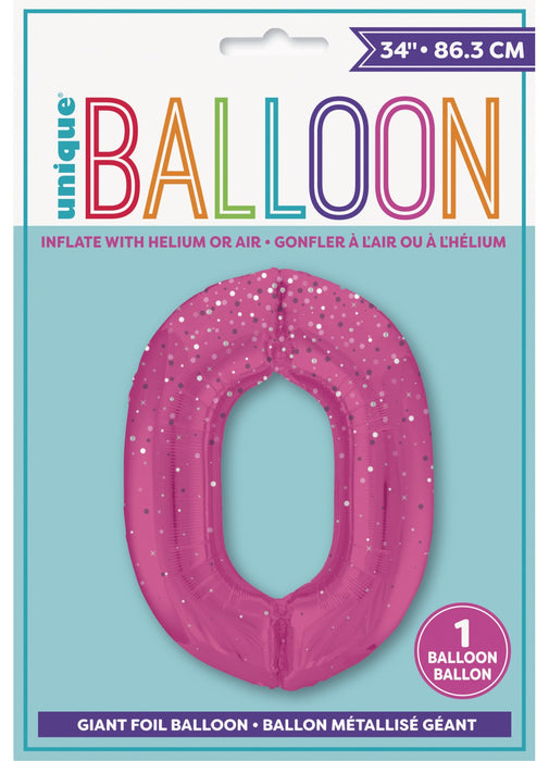Number 0 Pink Glitz Foil Balloon