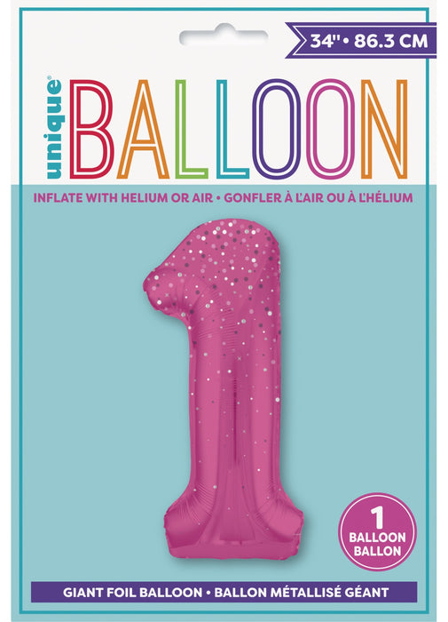 Number 1 Pink Glitz Foil Balloon