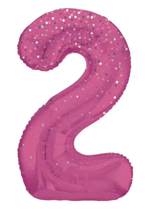 Number 2 Pink Glitz Foil Balloon