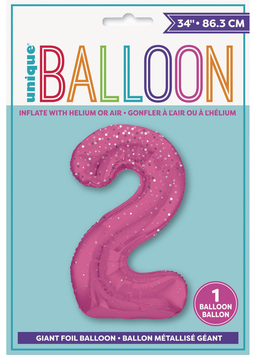 Number 2 Pink Glitz Foil Balloon