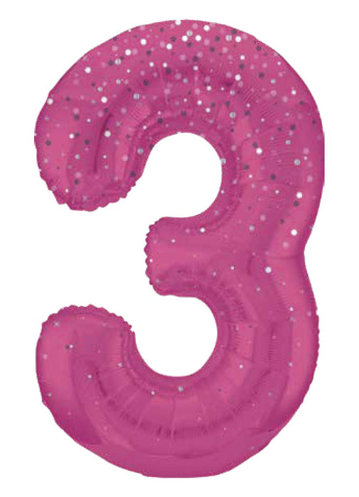 Number 3 Pink Glitz Foil Balloon