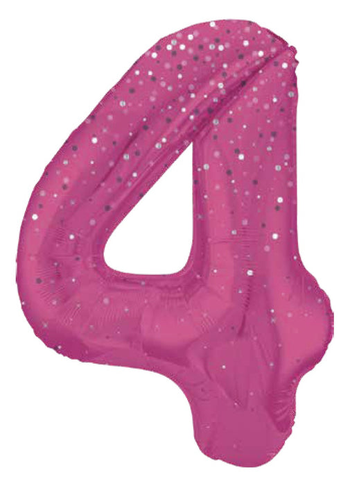 Number 4 Pink Glitz Foil Balloon
