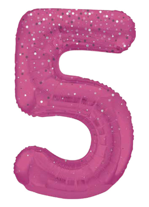 Number 5 Pink Glitz Foil Balloon