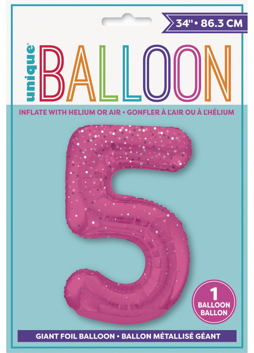 Number 5 Pink Glitz Foil Balloon