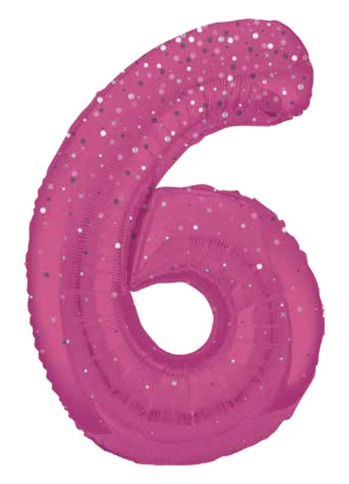 Number 6 Pink Glitz Foil Balloon