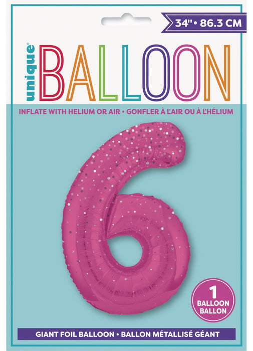 Number 6 Pink Glitz Foil Balloon