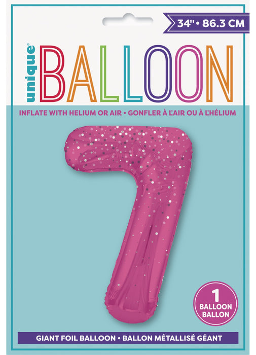 Number 7 Pink Glitz Foil Balloon
