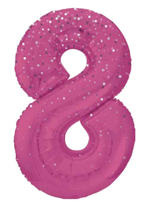 Number 8 Pink Glitz Foil Balloon