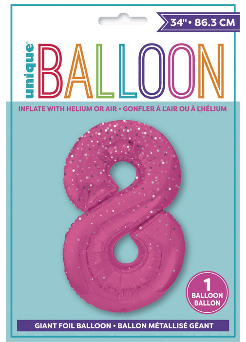 Number 8 Pink Glitz Foil Balloon