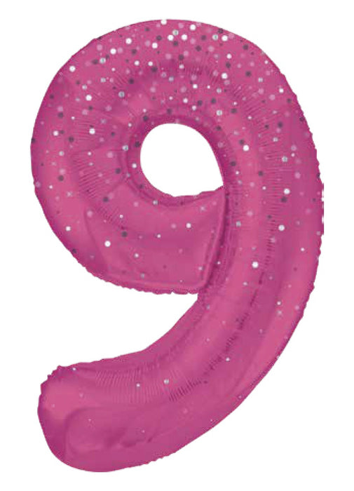 Number 9 Pink Glitz Foil Balloon
