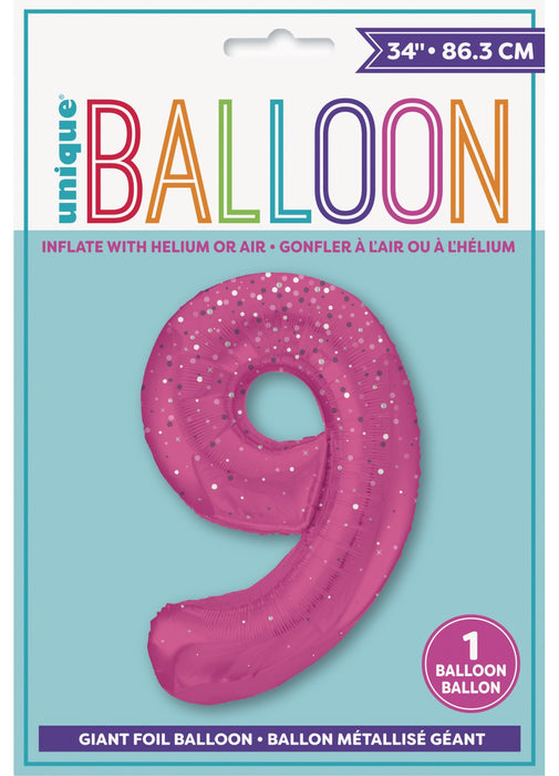 Number 9 Pink Glitz Foil Balloon