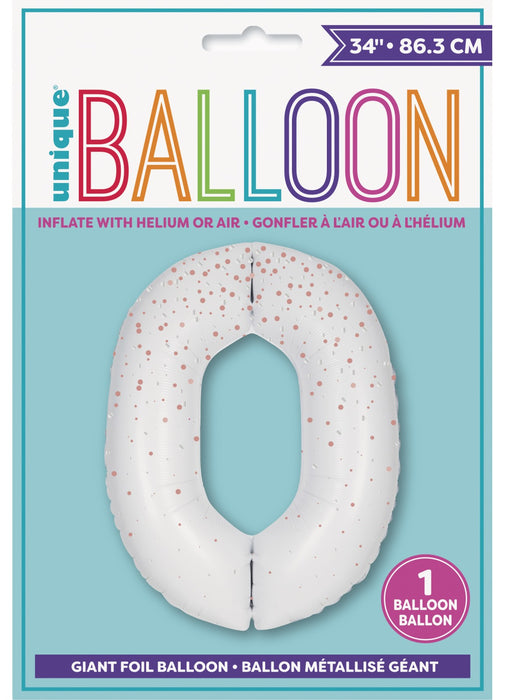 Number 0 Rose Gold Glitz Foil Balloon