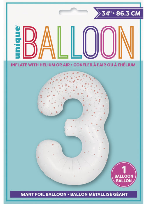 Number 3 Rose Gold Glitz Foil Balloon