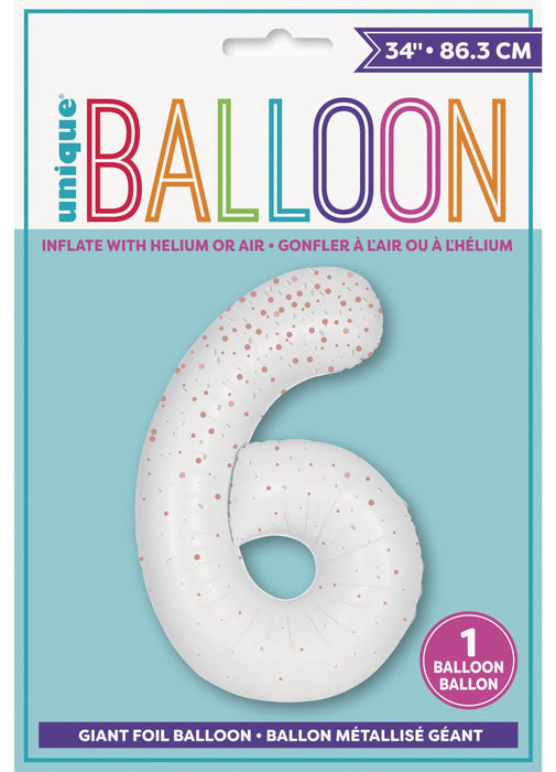 Number 6 Rose Gold Glitz Foil Balloon