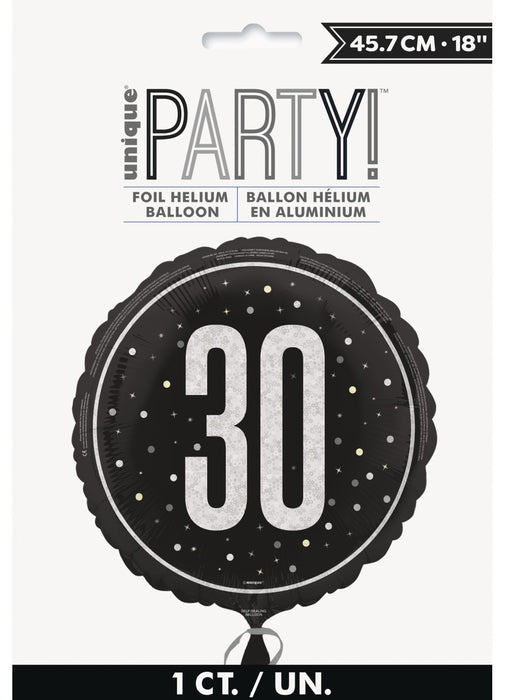 Black Glitz Age 30 Foil Balloon