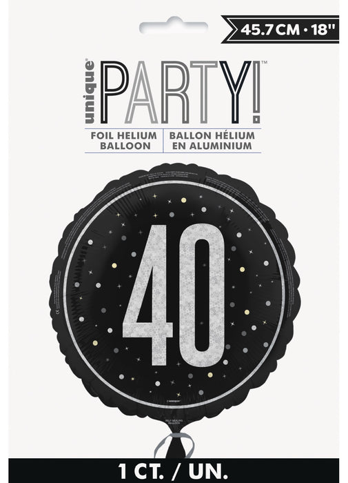Black Glitz Age 40 Foil Balloon
