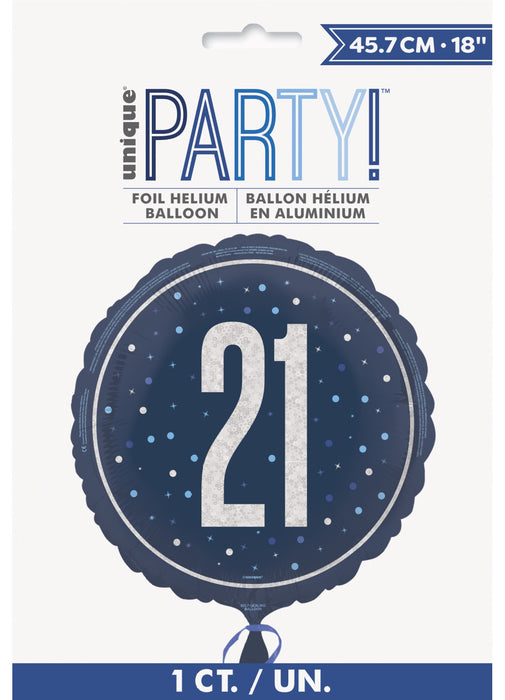 Blue Glitz Age 21 Foil Balloon