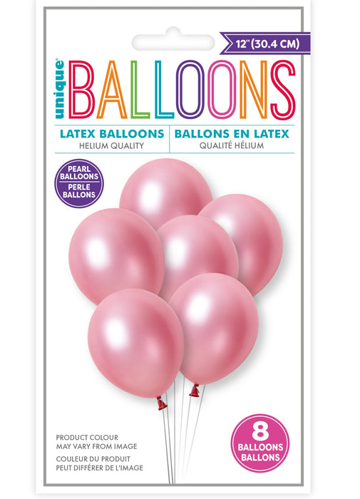 Hot Pink Pearl Latex Balloons 8pk