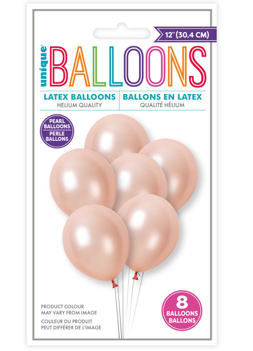 Rose Gold Pearl Latex Balloons 8pk