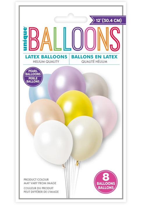 Pastel Assorted Pearl Latex Balloons 8pk