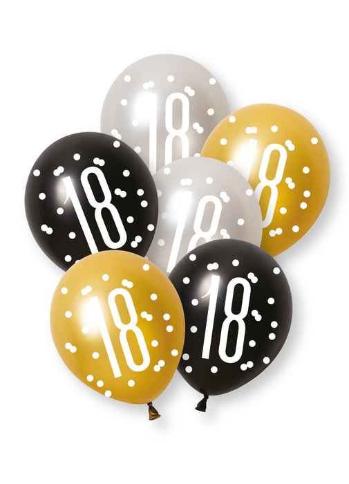 Black Glitz 18th Birthday Latex Balloons 6pk