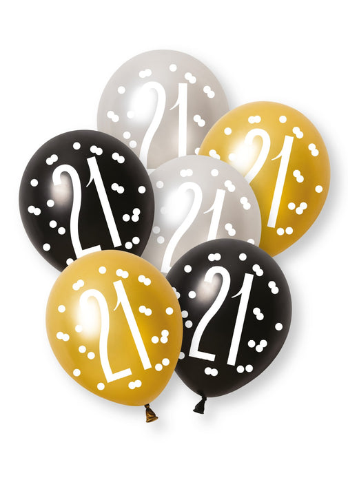 Black Glitz 21st Birthday Latex Balloons 6pk