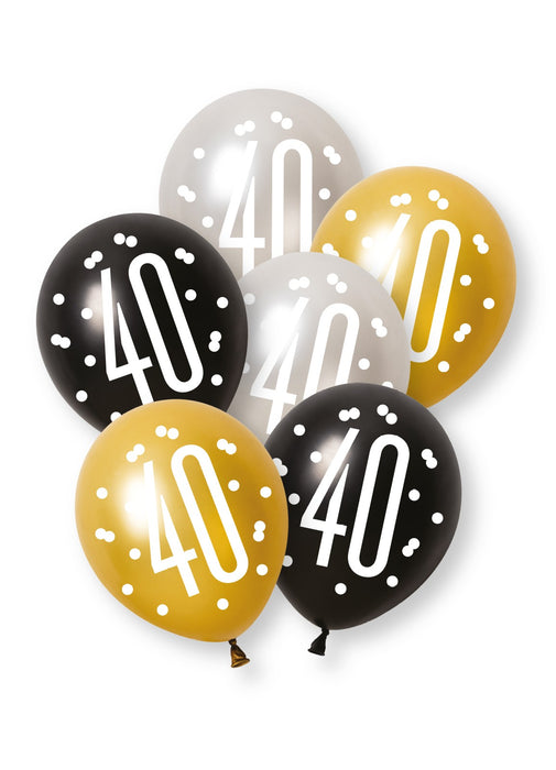 Black Glitz 40th Birthday Latex Balloons 6pk