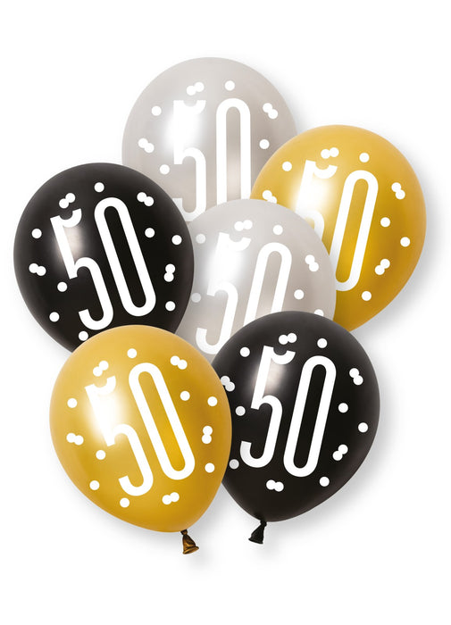 Black Glitz 50th Birthday Latex Balloons 6pk