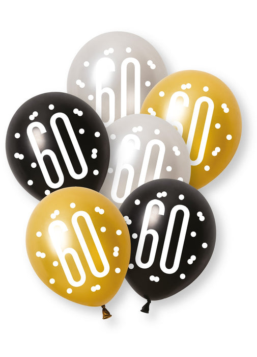 Black Glitz 60th Birthday Latex Balloons 6pk