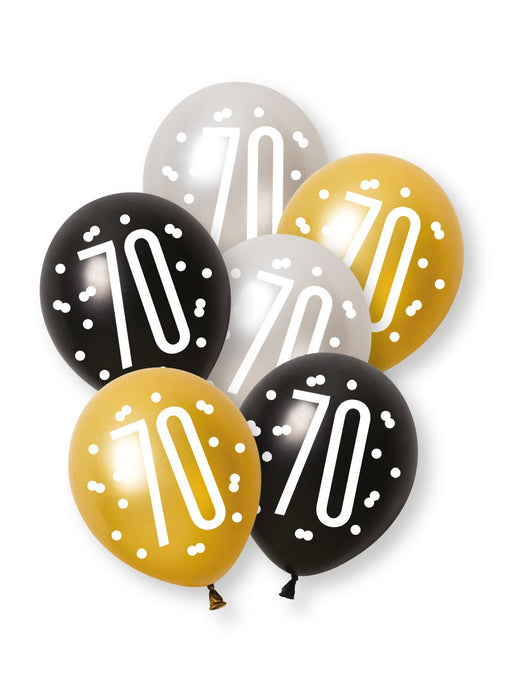 Black Glitz 70th Birthday Latex Balloons 6pk