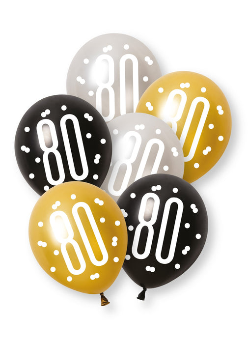 Black Glitz 80th Birthday Latex Balloons 6pk