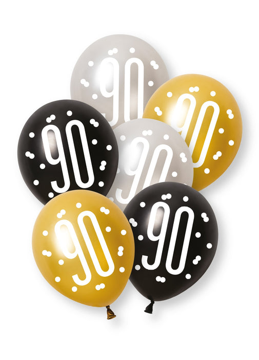 Black Glitz 90th Birthday Latex Balloons 6pk
