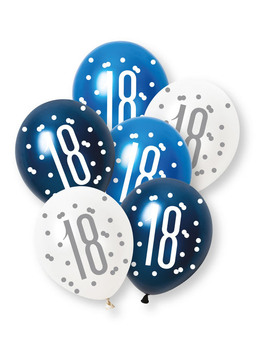Blue Glitz 18th Birthday Latex Balloons 6pk