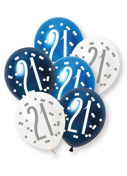 Blue Glitz 21st Birthday Latex Balloons 6pk