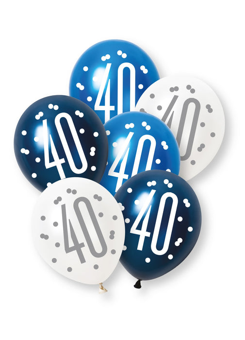 Blue Glitz 40th Birthday Latex Balloons 6pk