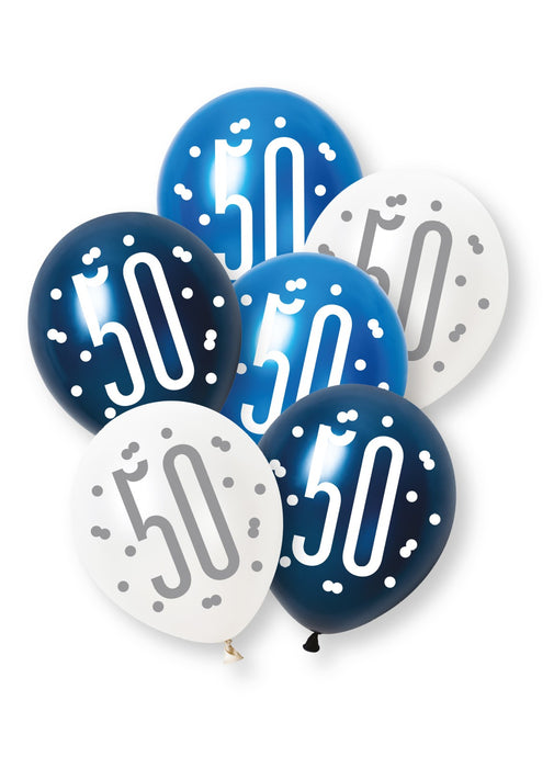 Blue Glitz 50th Birthday Latex Balloons 6pk