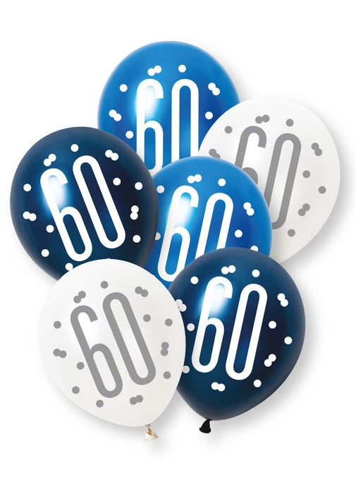 Blue Glitz 60th Birthday Latex Balloons 6pk