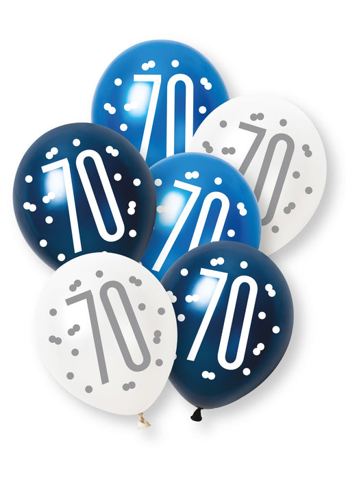 Blue Glitz 70th Birthday Latex Balloons 6pk