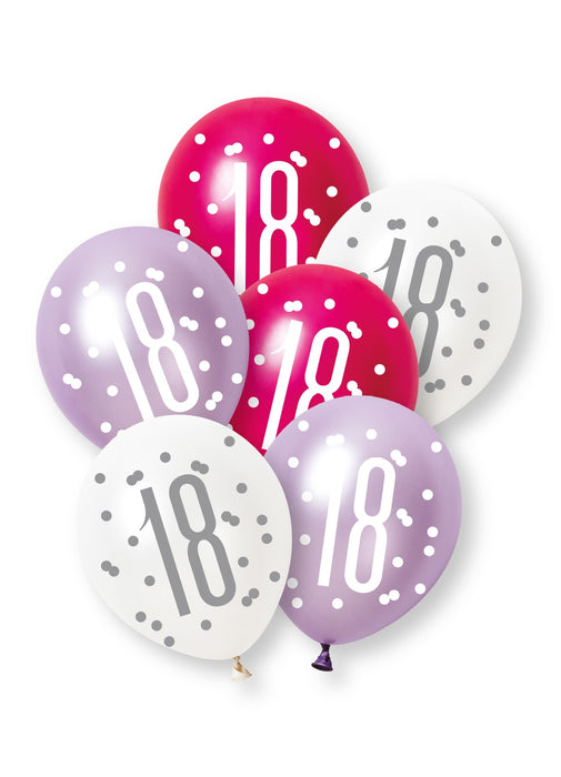 Pink Glitz 18th Birthday Latex Balloons 6pk
