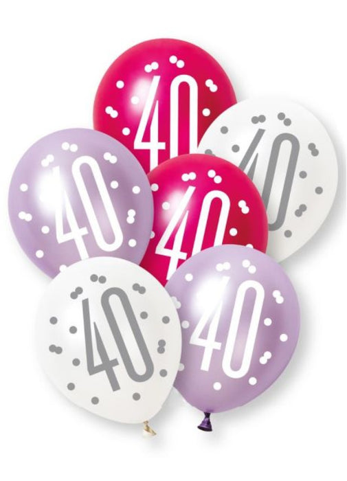 Pink Glitz 40th Birthday Latex Balloons 6pk