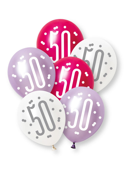 Pink Glitz 50th Birthday Latex Balloons 6pk